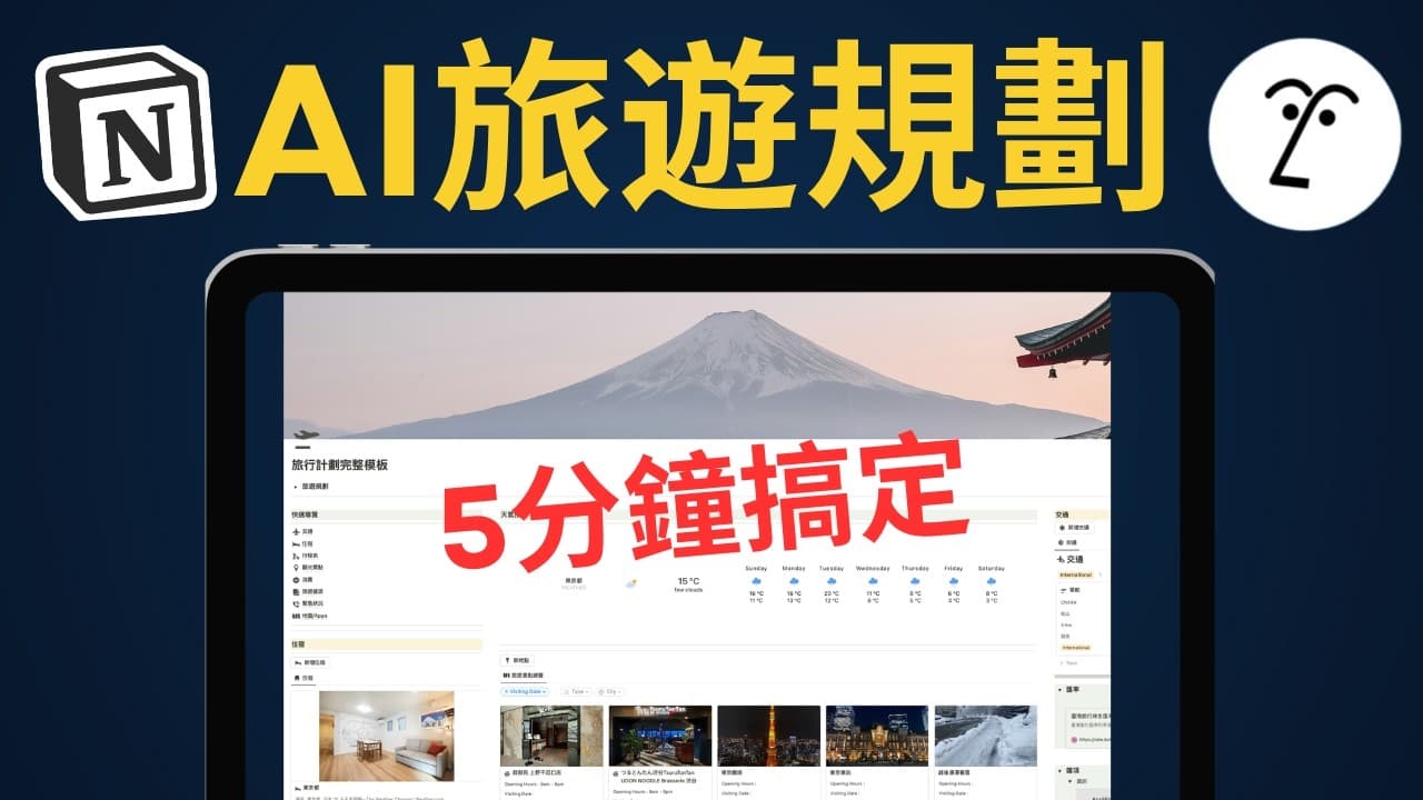 (免費模板)NotionAI 旅遊應用:5 分鐘搞定 7 天旅行規劃